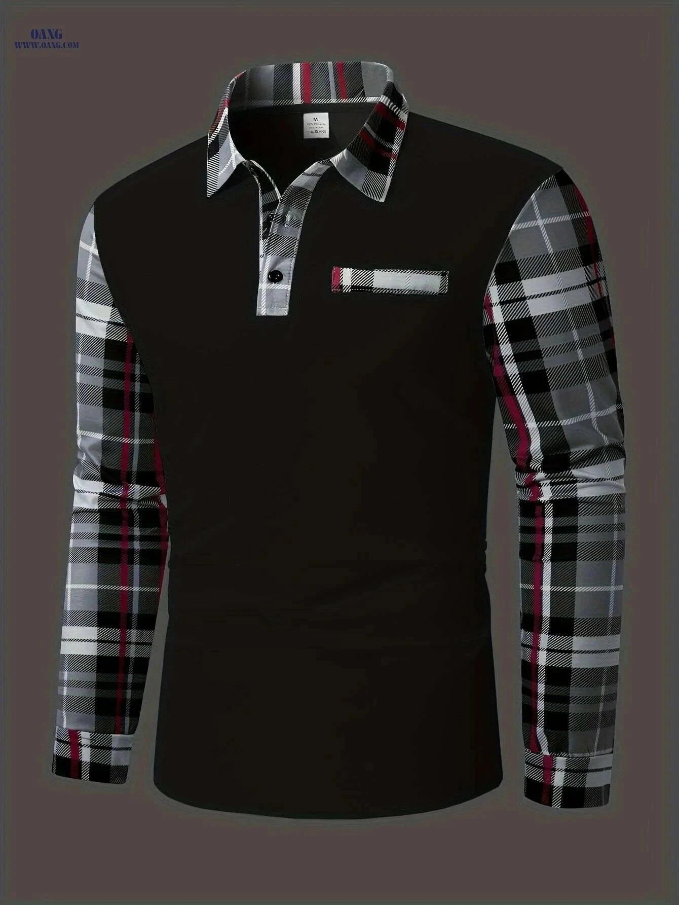 Men's Casual Plaid Long Sleeve Shirt - Polyester Button-Up for Fall   OAXG White / S