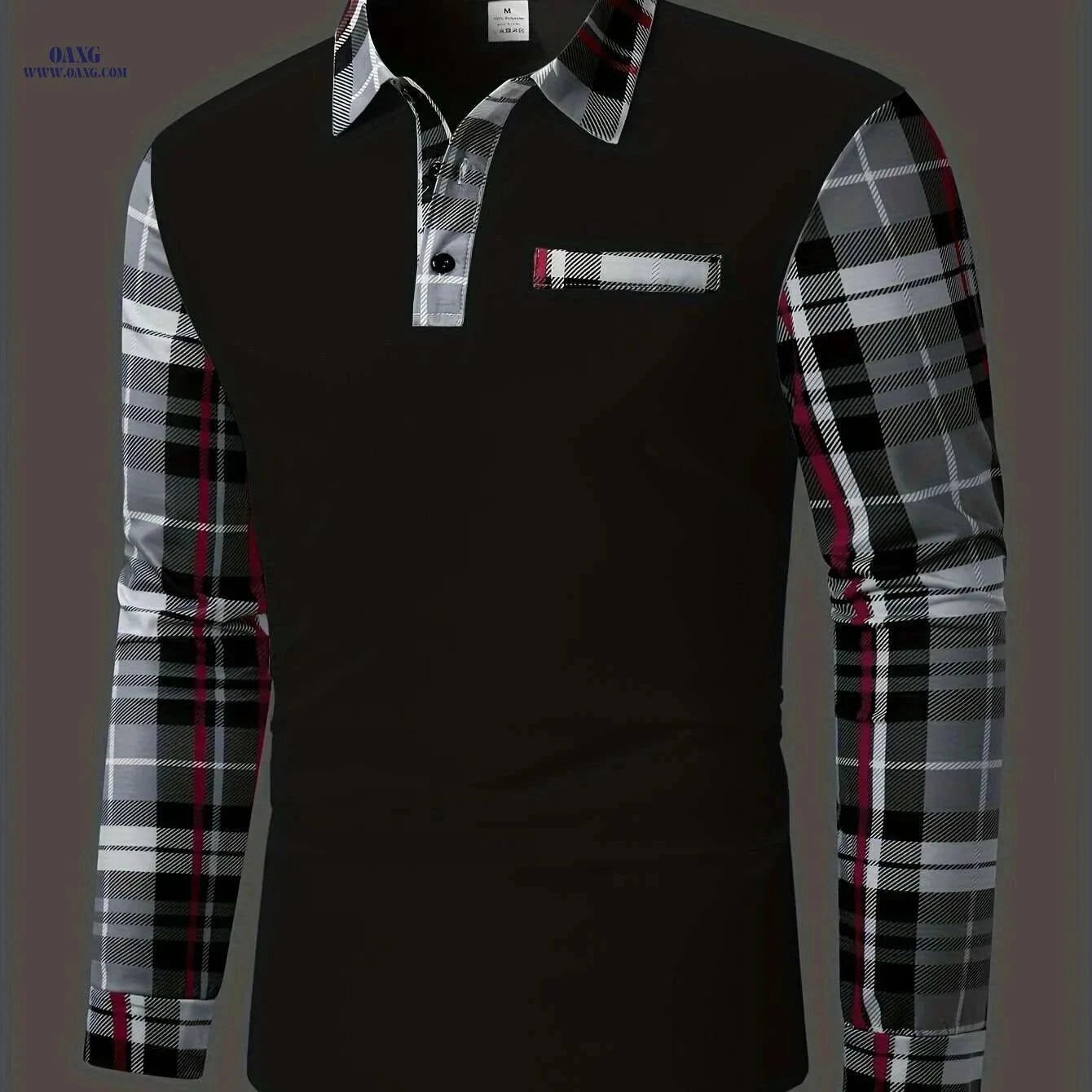 Men's Casual Plaid Long Sleeve Shirt - Polyester Button-Up for Fall   OAXG White / S