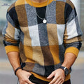 Men's Casual Plaid Pullover - Retro Style Round Neck Sweater   OAXG Orange / FR S