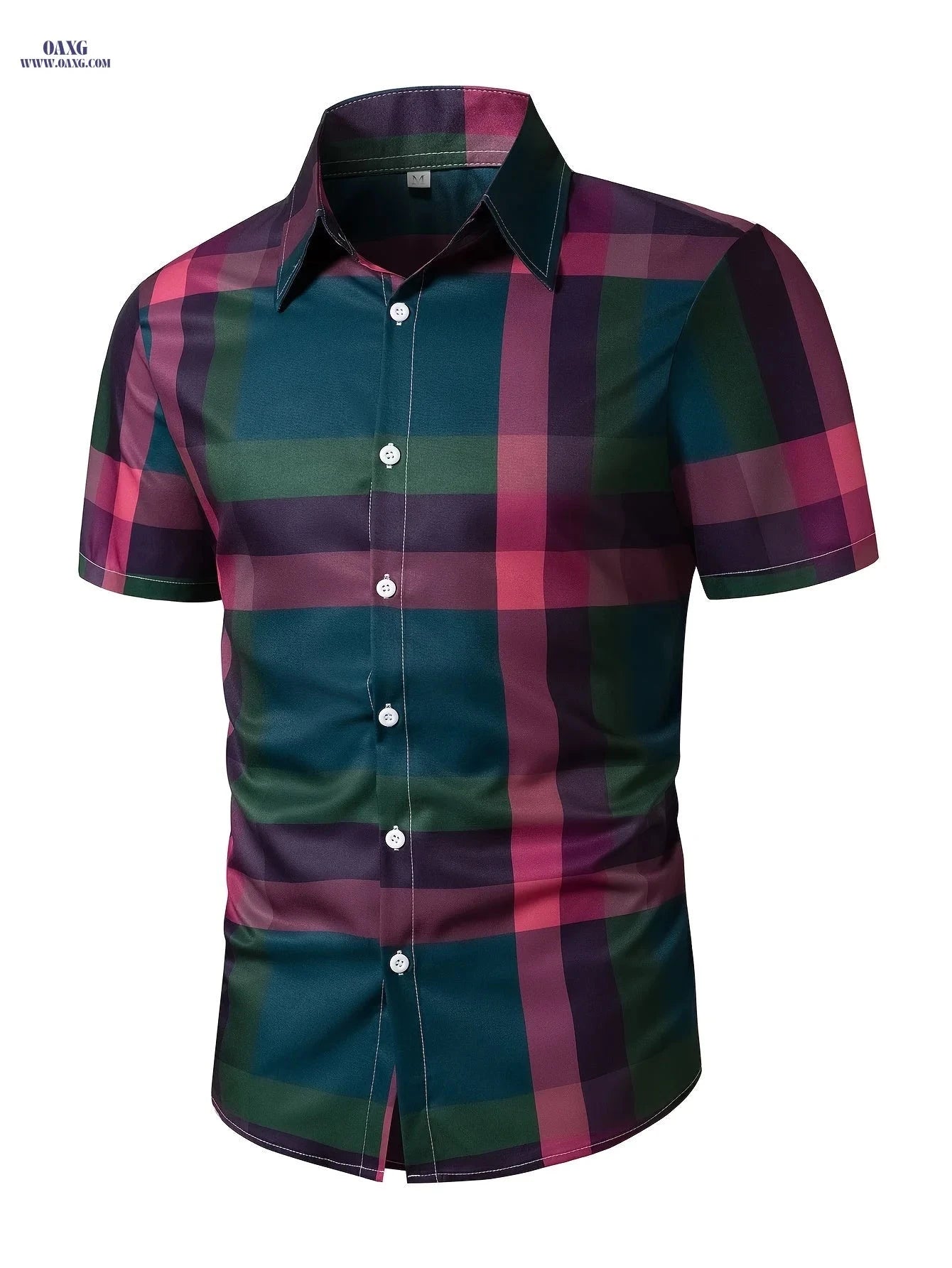 Men's Casual Plaid Shirt - Short Sleeve, Breathable Summer Style   OAXG Red / FR S