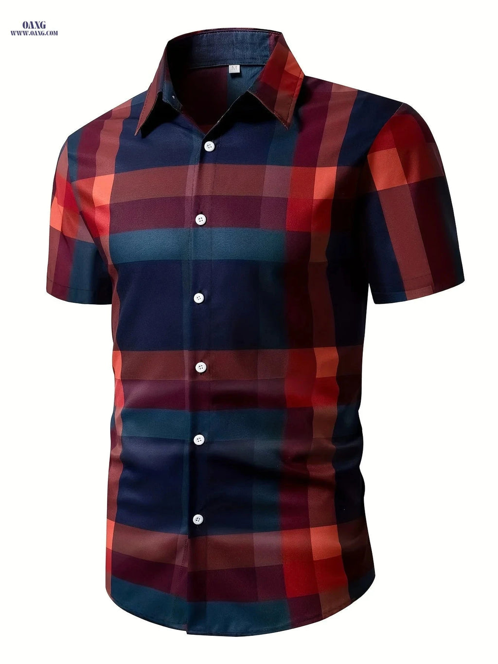 Men's Casual Plaid Shirt - Short Sleeve, Breathable Summer Style   OAXG Red / FR S