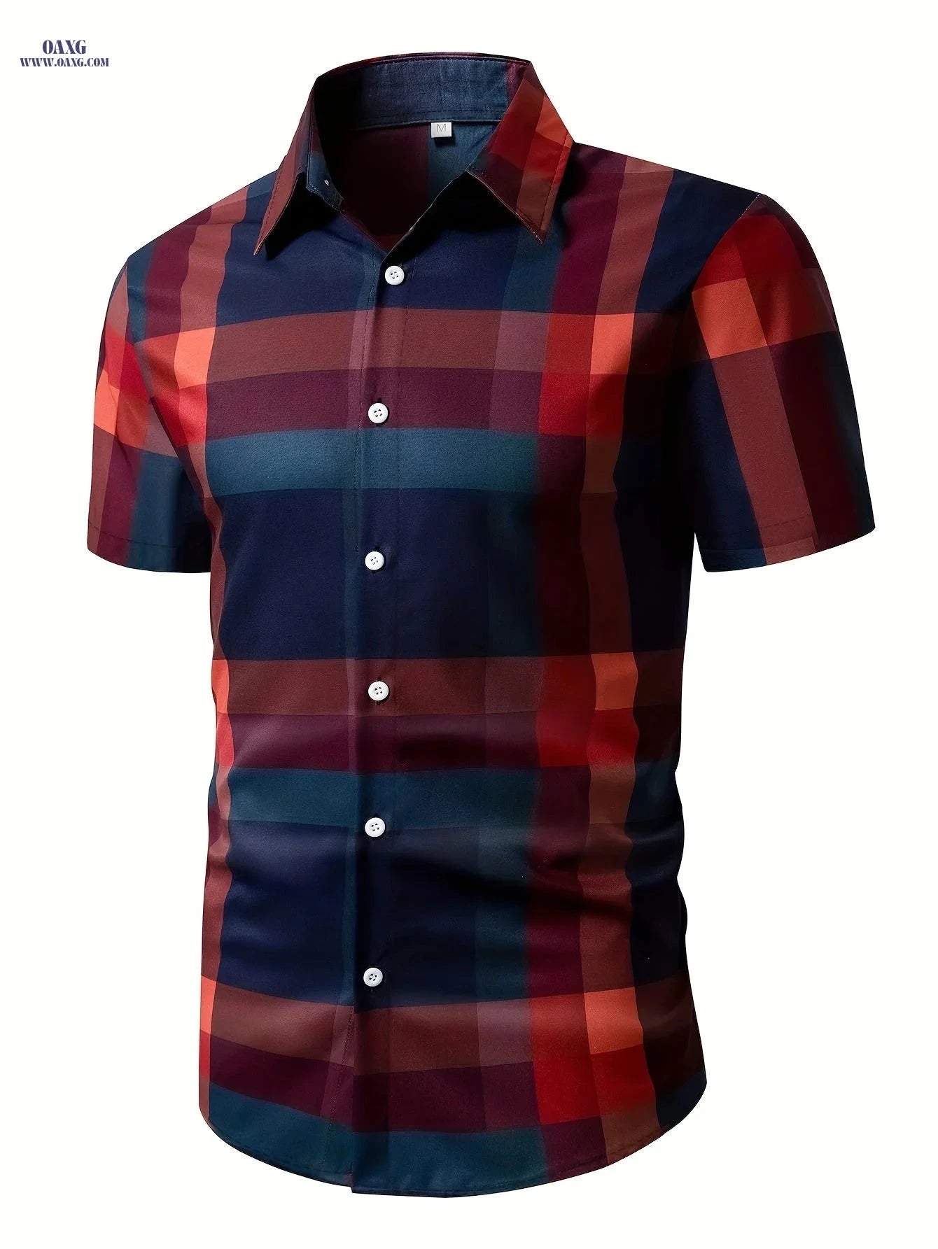 Men's Casual Plaid Shirt - Short Sleeve, Breathable Summer Style   OAXG Red / FR S