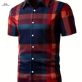 Men's Casual Plaid Shirt - Short Sleeve, Breathable Summer Style   OAXG Red / FR S