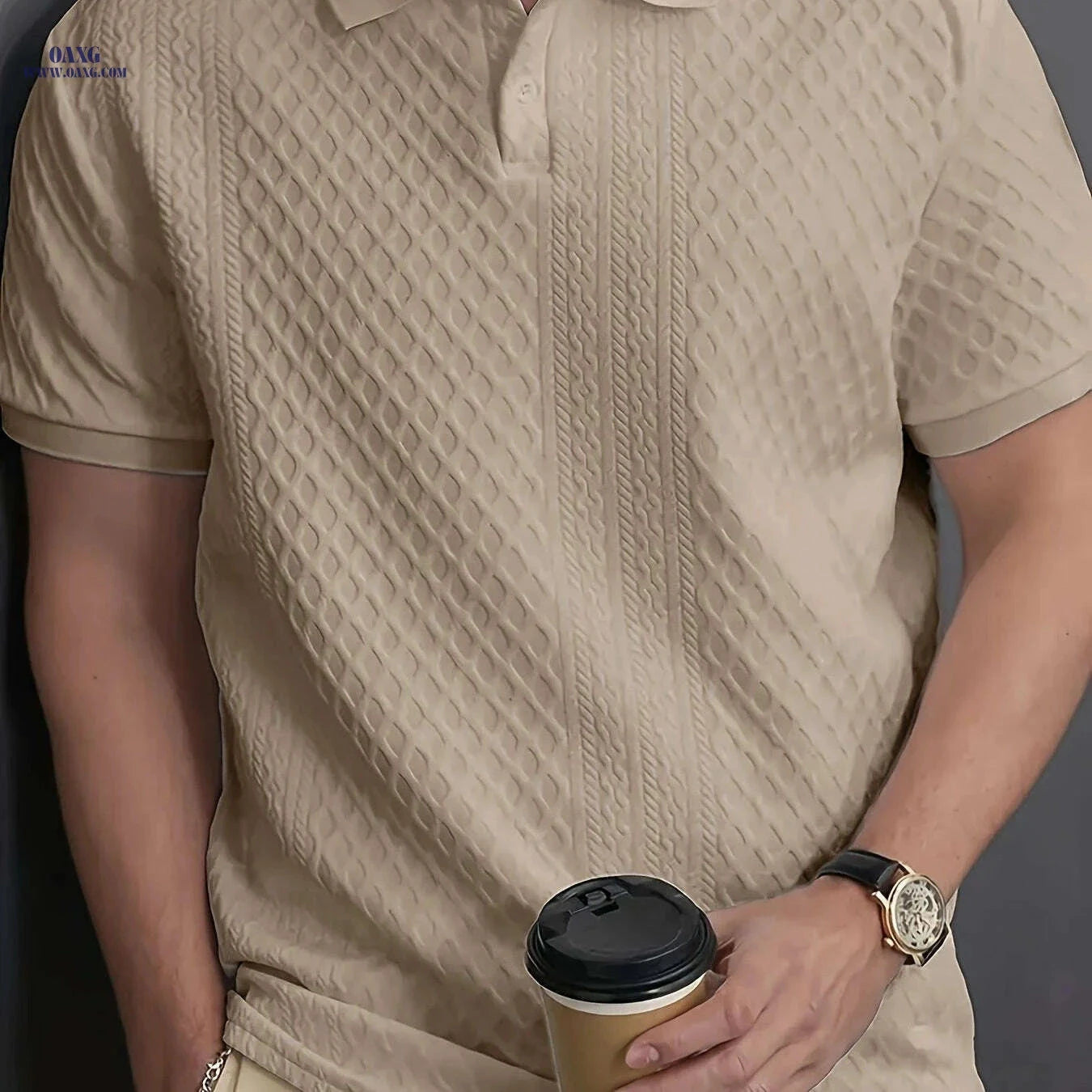 Men's Casual Polo Shirt - Breathable, Solid Color, Button Style   OAXG White / S