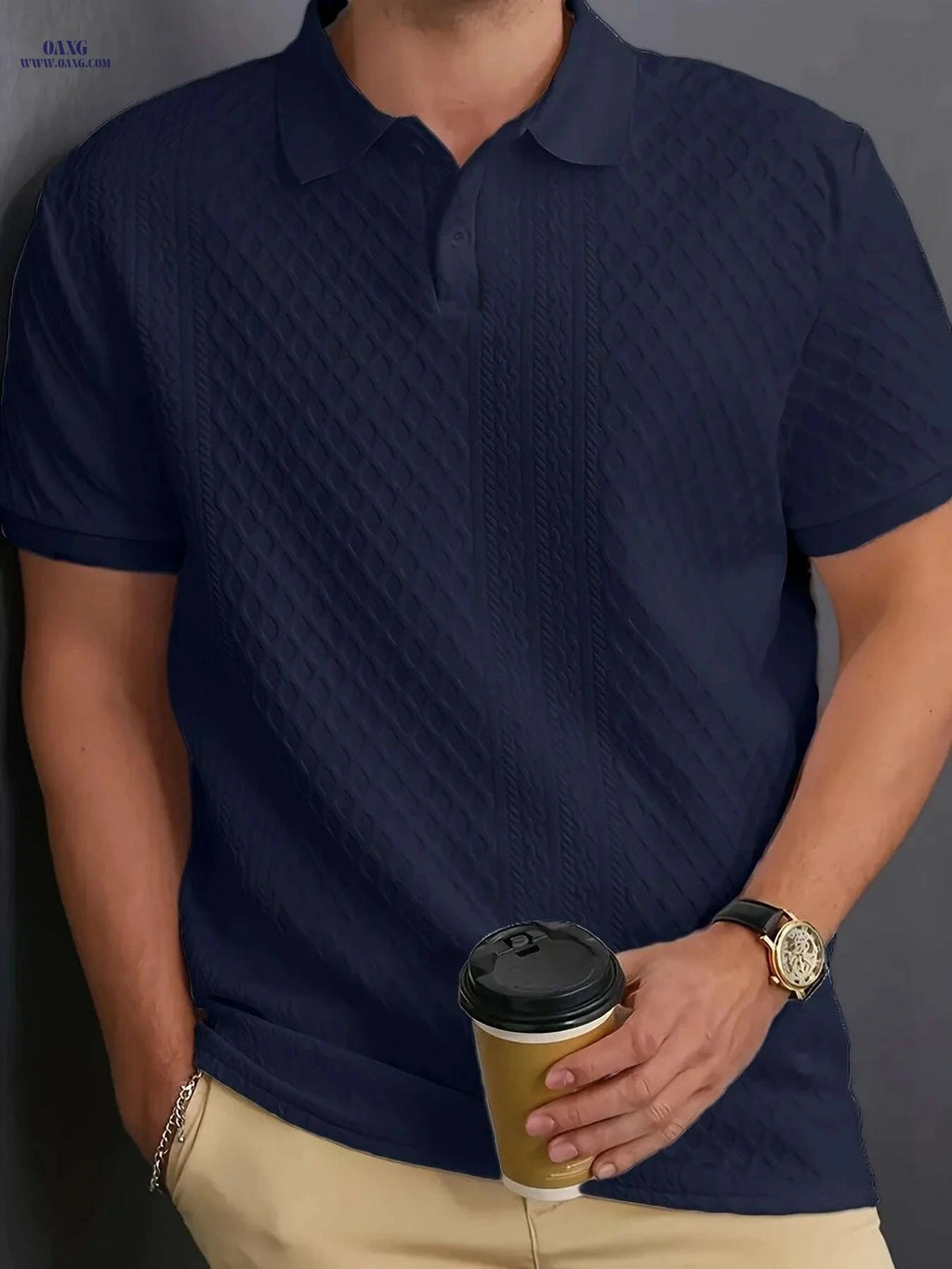 Men's Casual Polo Shirt - Breathable, Solid Color, Button Style   OAXG White / S