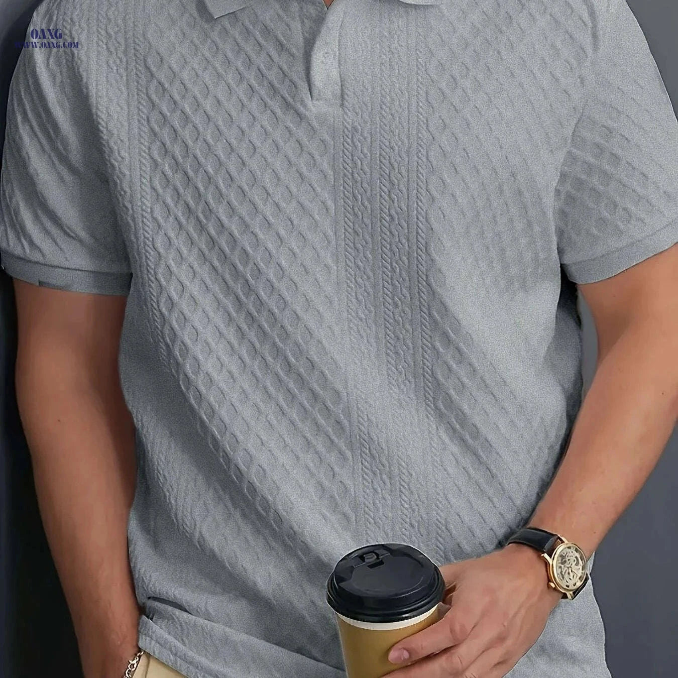 Men's Casual Polo Shirt - Breathable, Solid Color, Button Style   OAXG White / S