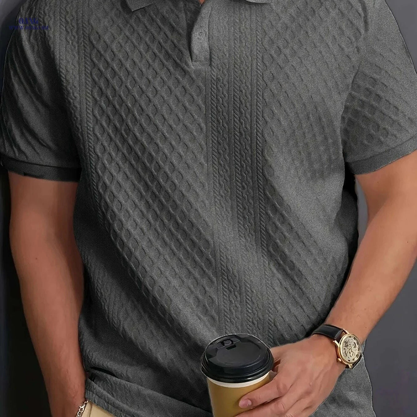 Men's Casual Polo Shirt - Breathable, Solid Color, Button Style   OAXG White / S