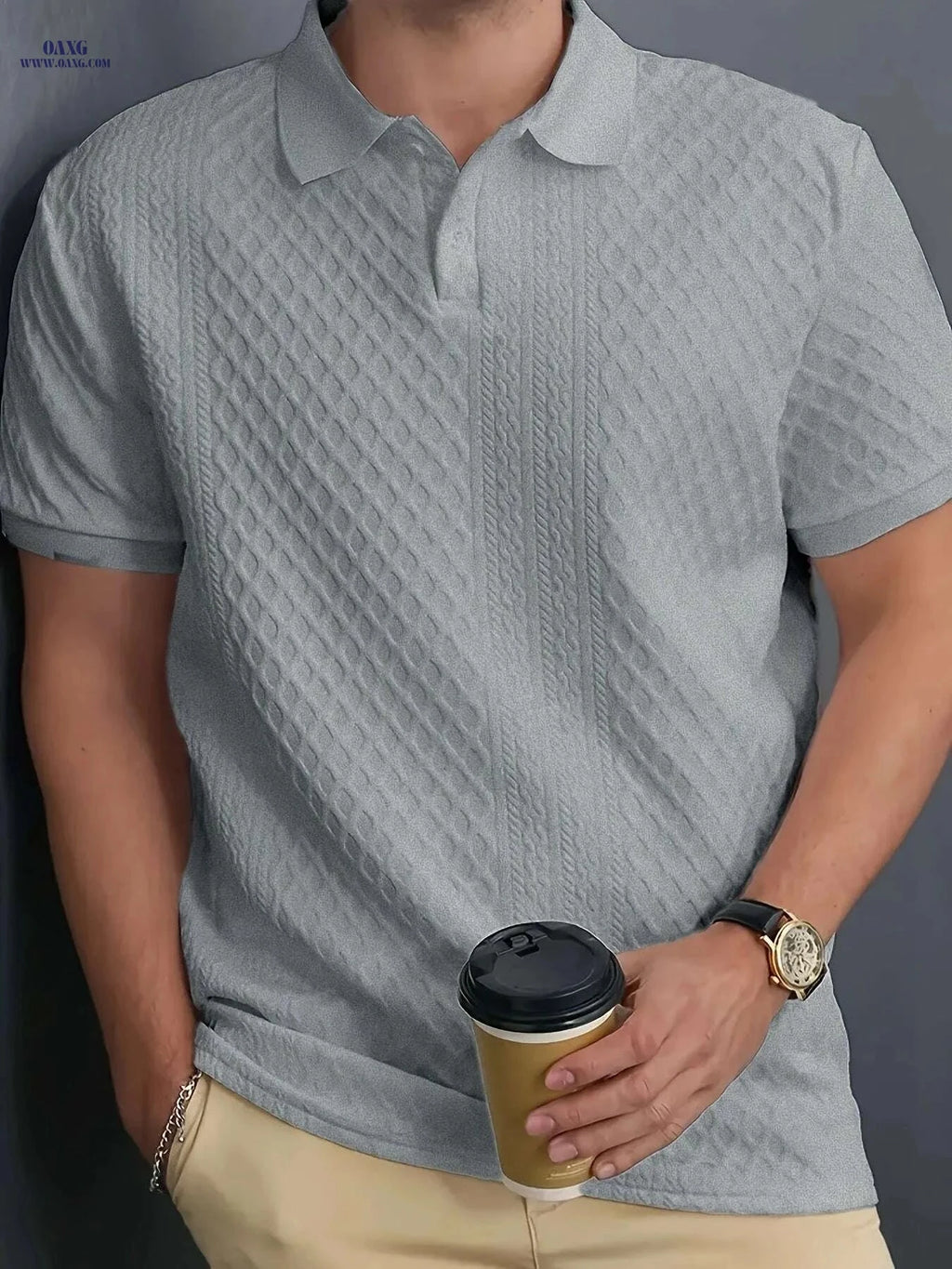 Men's Casual Polo Shirt - Breathable, Solid Color, Button Style   OAXG White / S