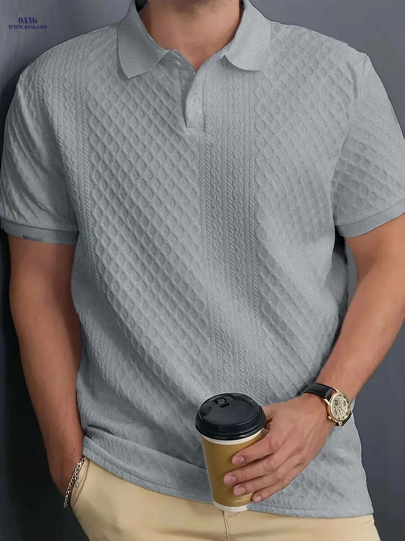 Men's Casual Polo Shirt - Breathable, Solid Color, Button Style   OAXG White / S