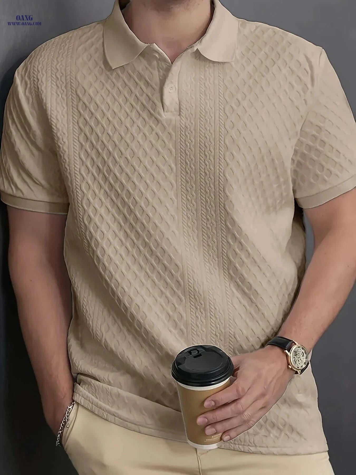 Men's Casual Polo Shirt - Breathable, Solid Color, Button Style   OAXG White / S