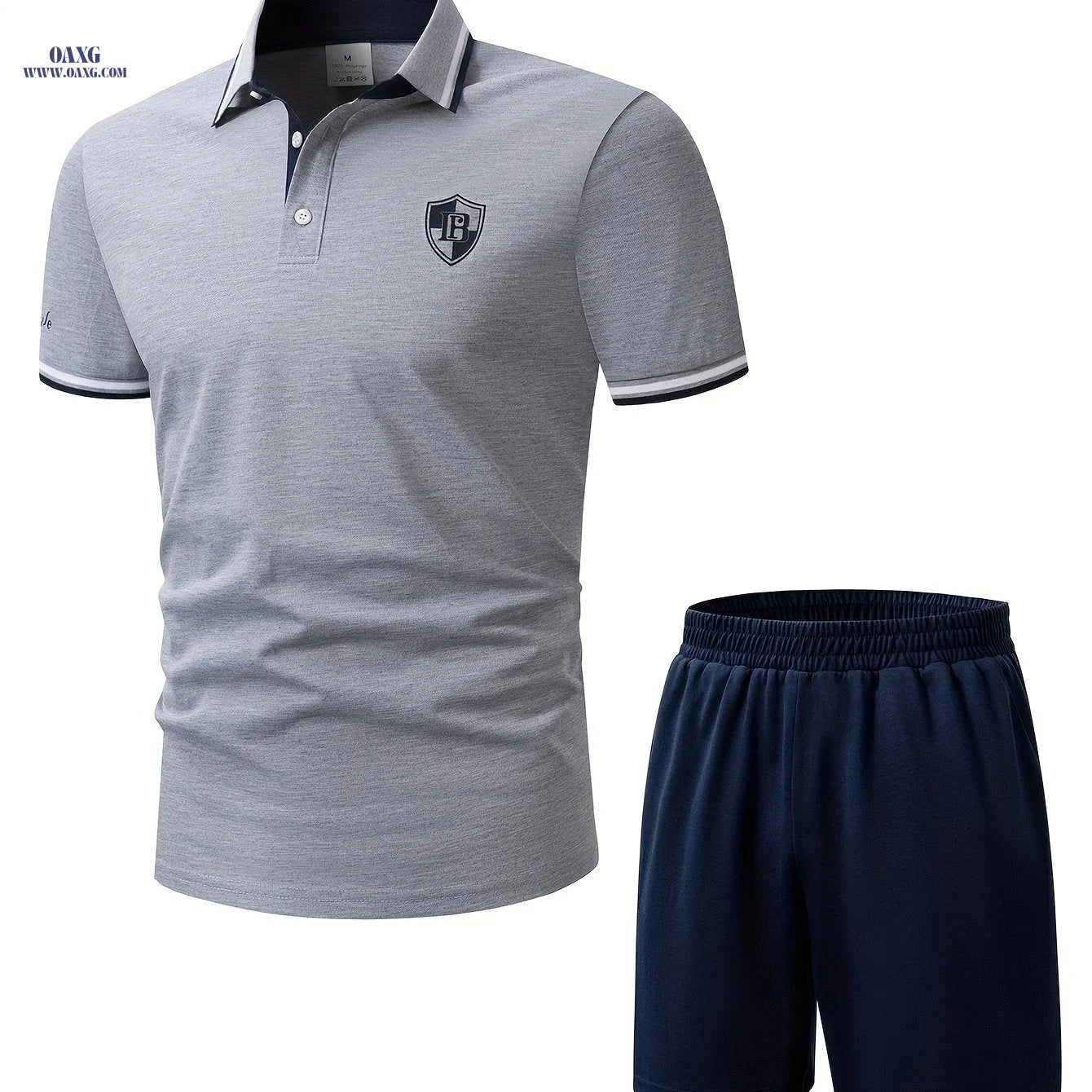 Men's Casual Polo Shirt Set - Pique Mesh Letter Pattern Top & Bottom   OAXG 
