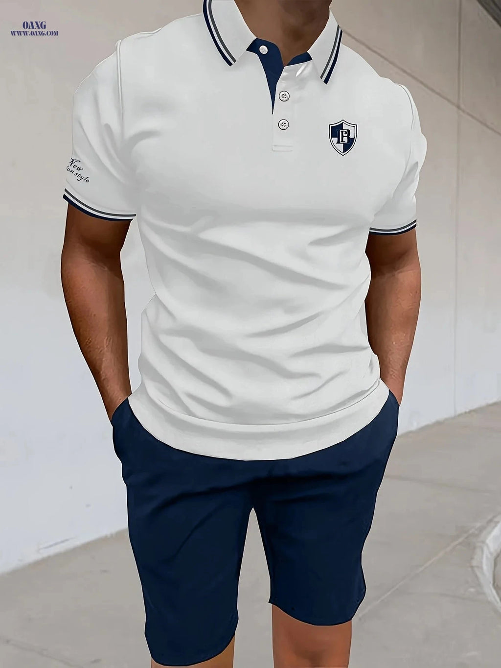 Men's Casual Polo Shirt Set - Pique Mesh Letter Pattern Top & Bottom   OAXG 