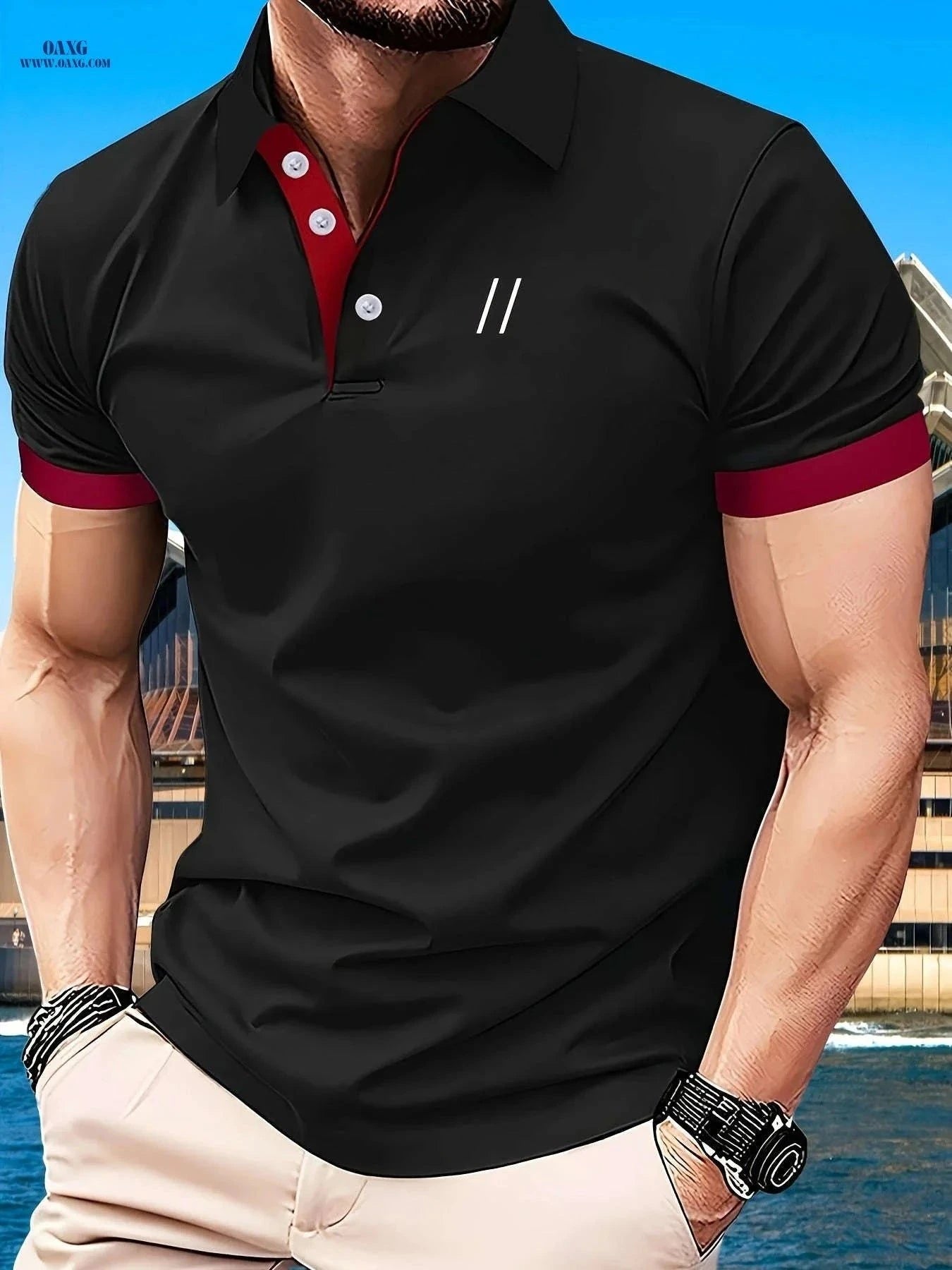Men's Casual Polo Shirt - Short Sleeve Geometric Pattern Golf Shirt   OAXG Bright Steel Blue / FR S