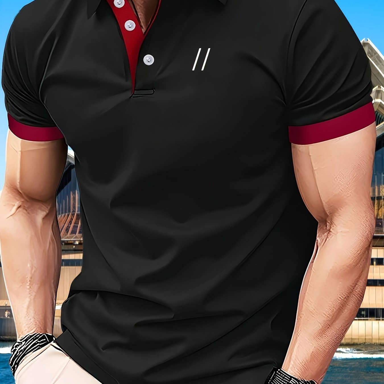 Men's Casual Polo Shirt - Short Sleeve Geometric Pattern Golf Shirt   OAXG Bright Steel Blue / FR S