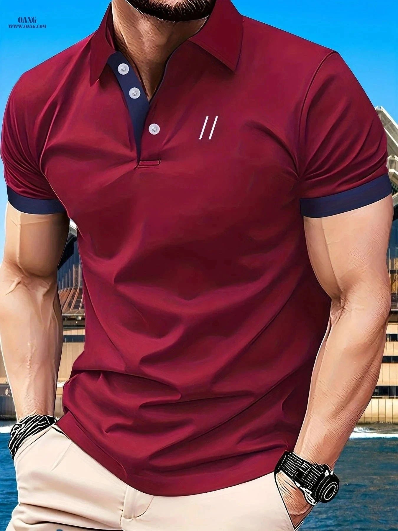 Men's Casual Polo Shirt - Short Sleeve Geometric Pattern Golf Shirt   OAXG Bright Steel Blue / FR S