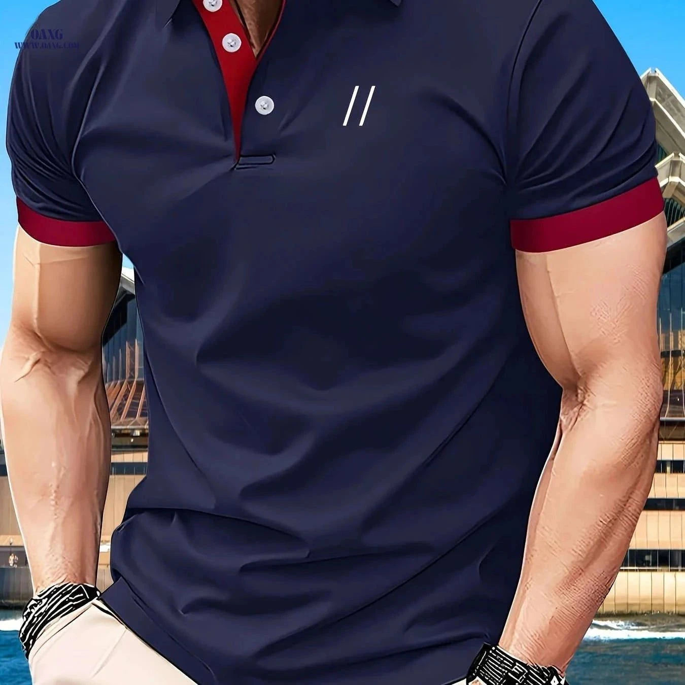 Men's Casual Polo Shirt - Short Sleeve Geometric Pattern Golf Shirt   OAXG Bright Steel Blue / FR S