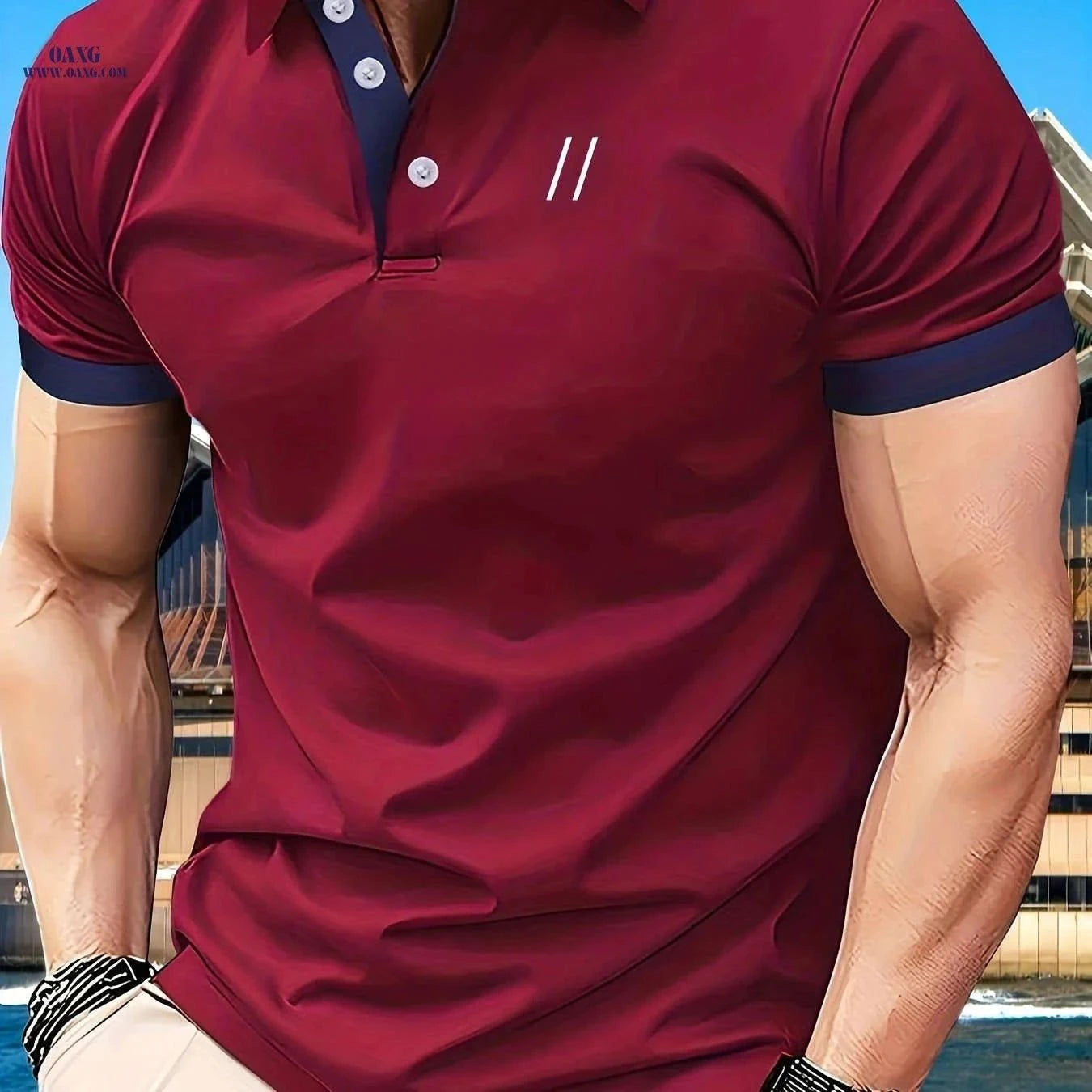 Men's Casual Polo Shirt - Short Sleeve Geometric Pattern Golf Shirt   OAXG Bright Steel Blue / FR S