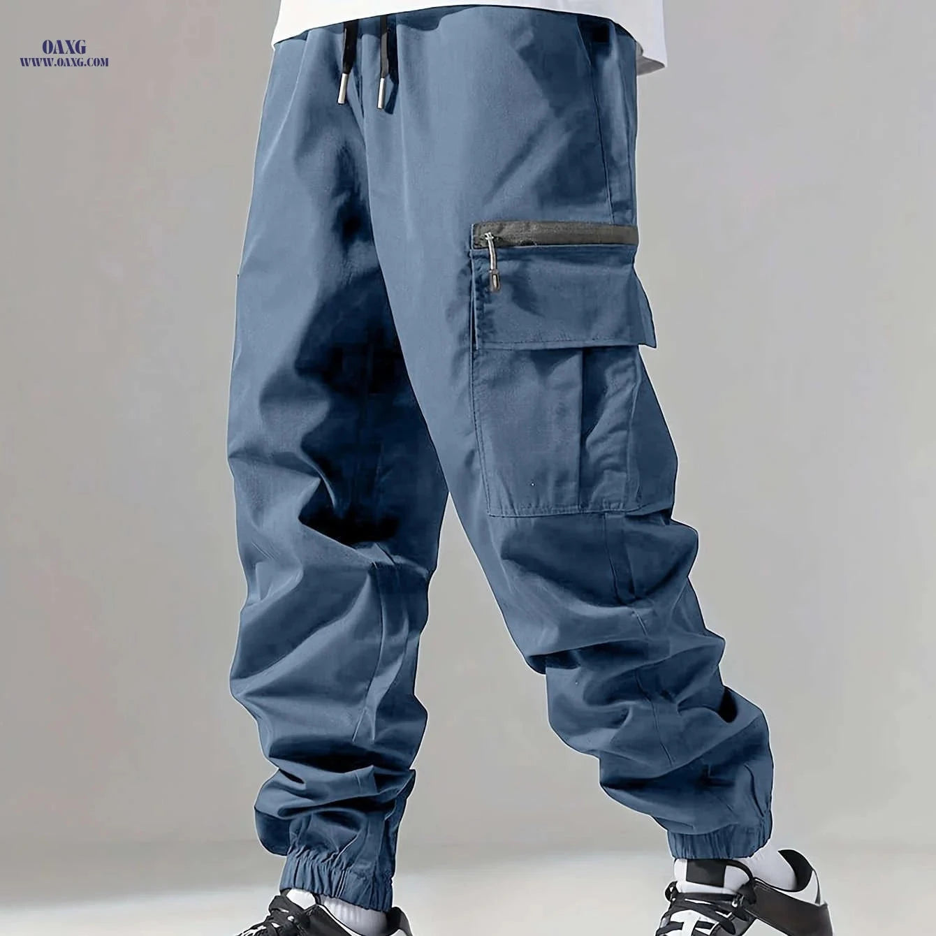 Men's Casual Polyester Overalls - Solid Color, Regular Fit, Pockets   OAXG 