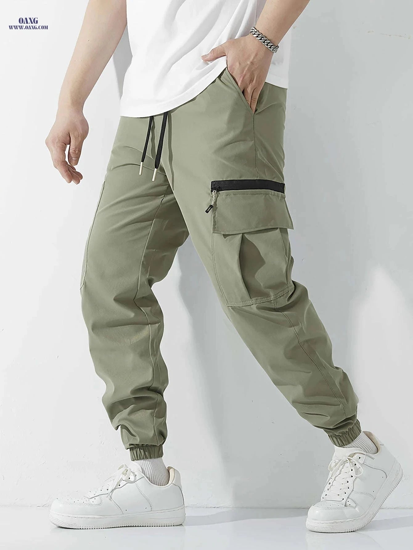 Men's Casual Polyester Overalls - Solid Color, Regular Fit, Pockets   OAXG 