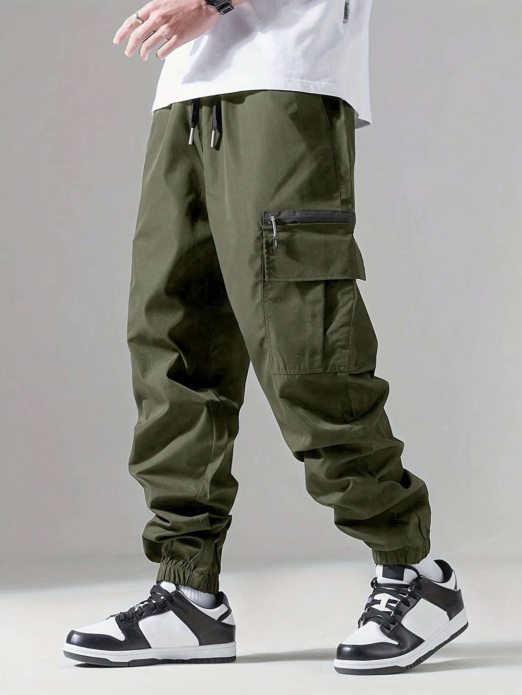 Men's Casual Polyester Overalls - Solid Color, Regular Fit, Pockets   OAXG grey / FR S