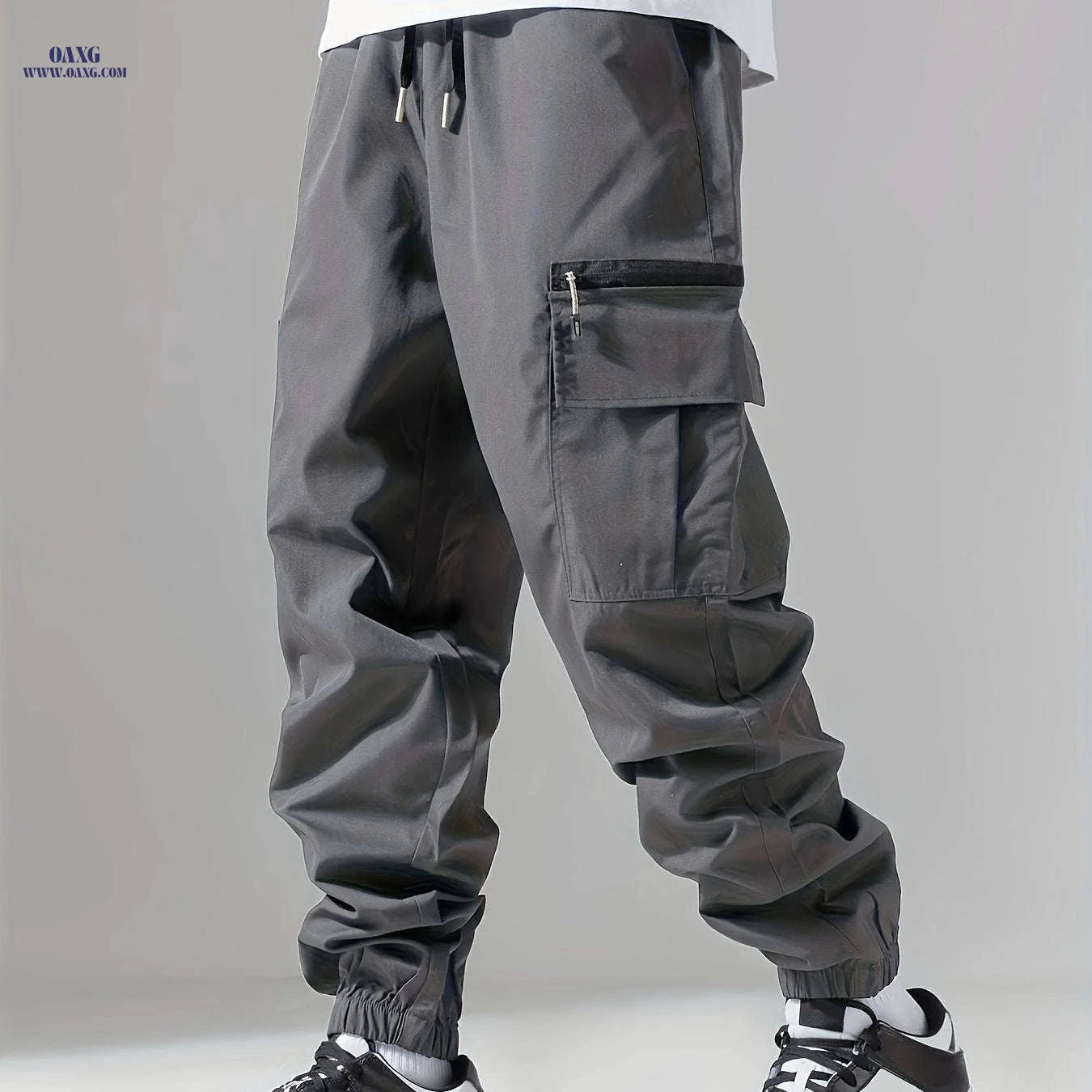 Men's Casual Polyester Overalls - Solid Color, Regular Fit, Pockets   OAXG grey / FR S