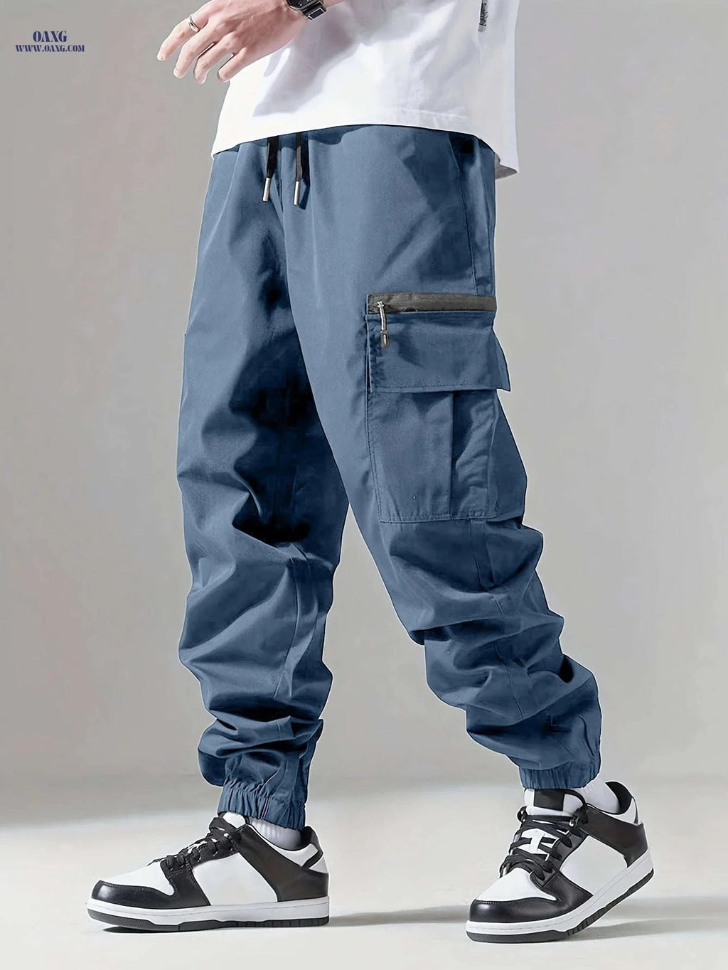 Men's Casual Polyester Overalls - Solid Color, Regular Fit, Pockets   OAXG grey / FR S