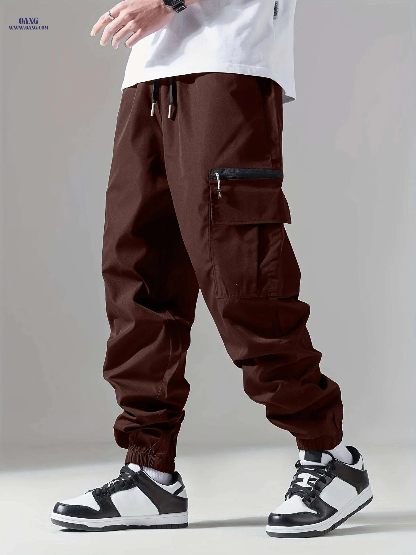 Men's Casual Polyester Overalls - Solid Color, Regular Fit, Pockets   OAXG 