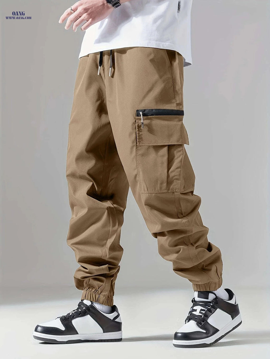 Men's Casual Polyester Overalls - Solid Color, Regular Fit, Pockets   OAXG 