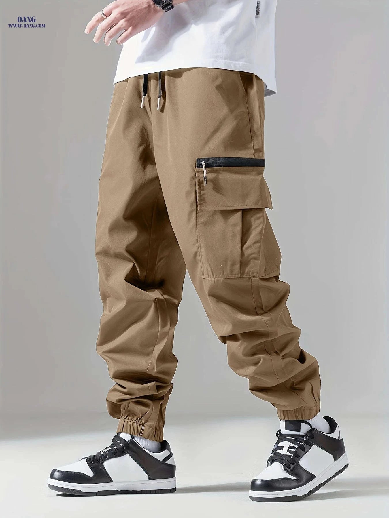 Men's Casual Polyester Overalls - Solid Color, Regular Fit, Pockets   OAXG 