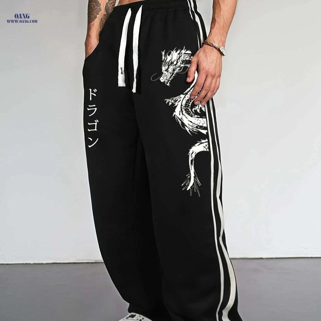 Men's Casual Print Joggers - Comfortable Polyester with Pockets   OAXG Black / S
