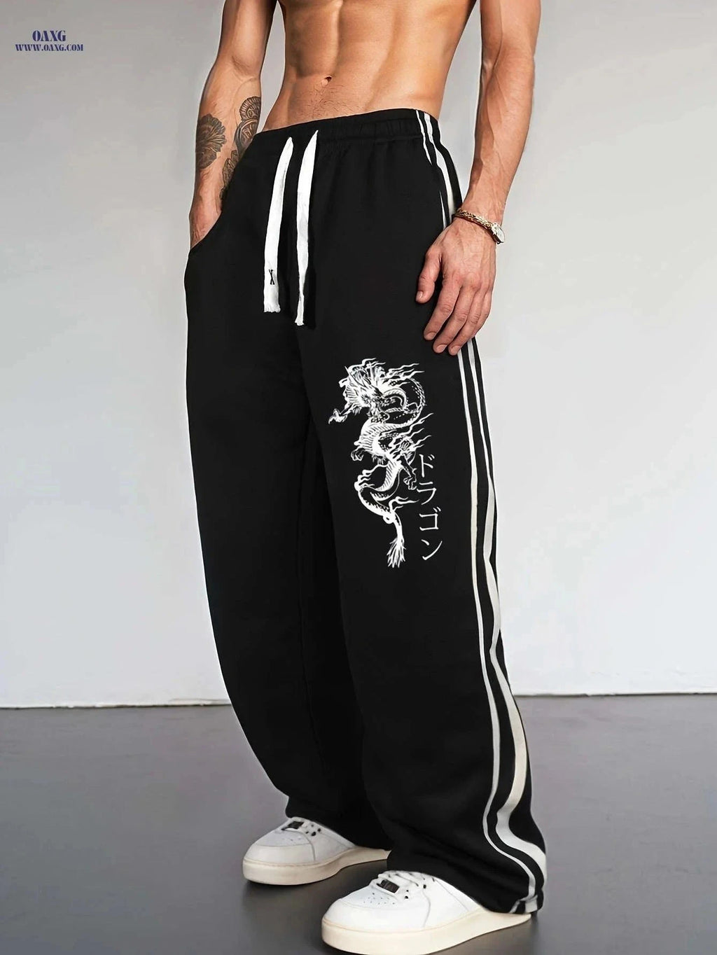 Men's Casual Print Sports Pants - Stylish Polyester Long Pants   OAXG Black / FR S