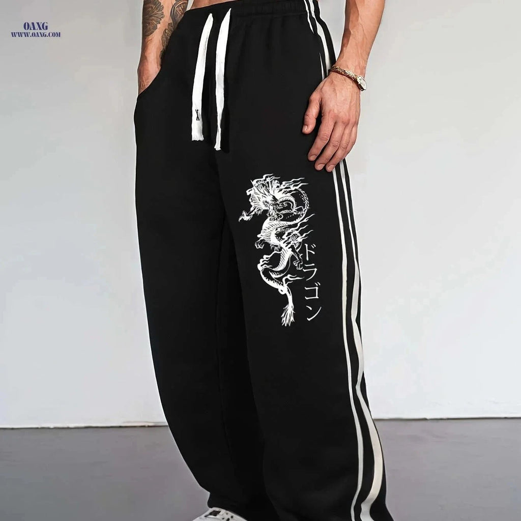 Men's Casual Print Sports Pants - Stylish Polyester Long Pants   OAXG Black / FR S
