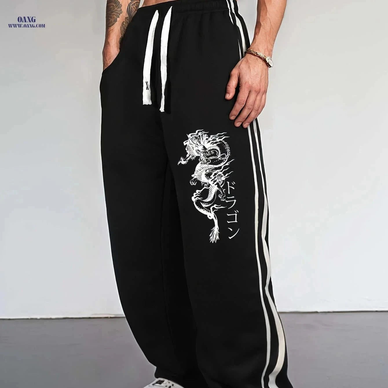 Men's Casual Print Sports Pants - Stylish Polyester Long Pants   OAXG Black / FR S