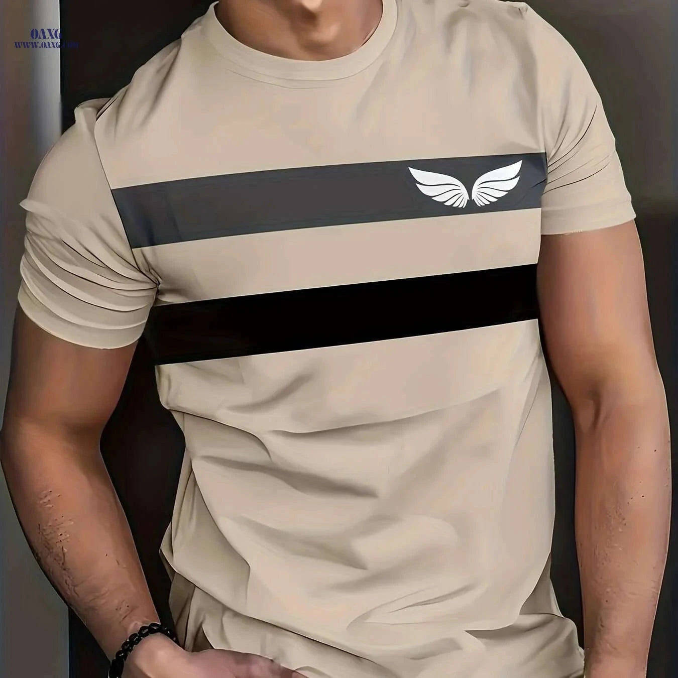 Men's Casual Print T-Shirt - 100% Polyester, Crew Neck Style   OAXG 