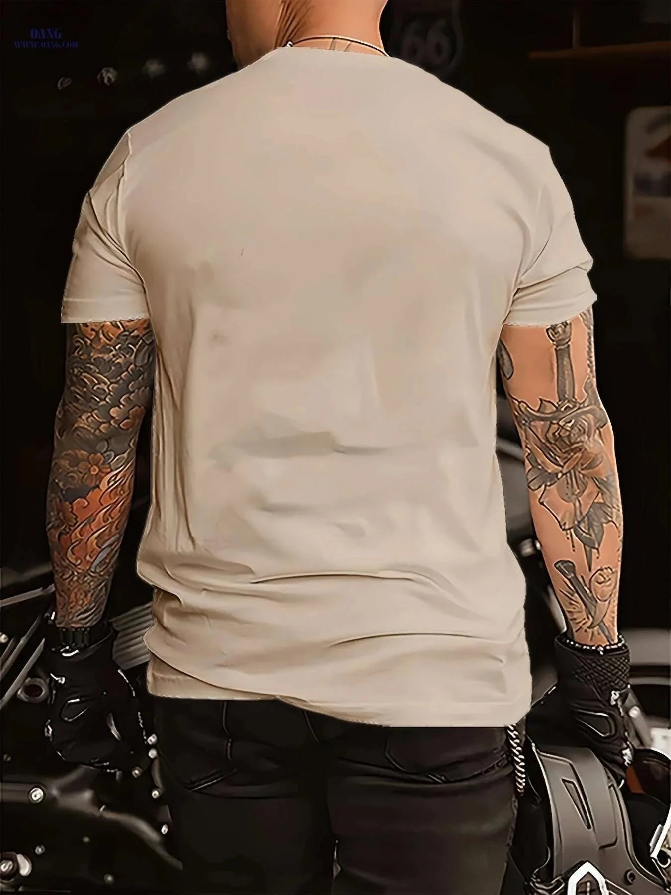 Men's Casual Print T-Shirt - 100% Polyester, Crew Neck Style   OAXG Khaki / S