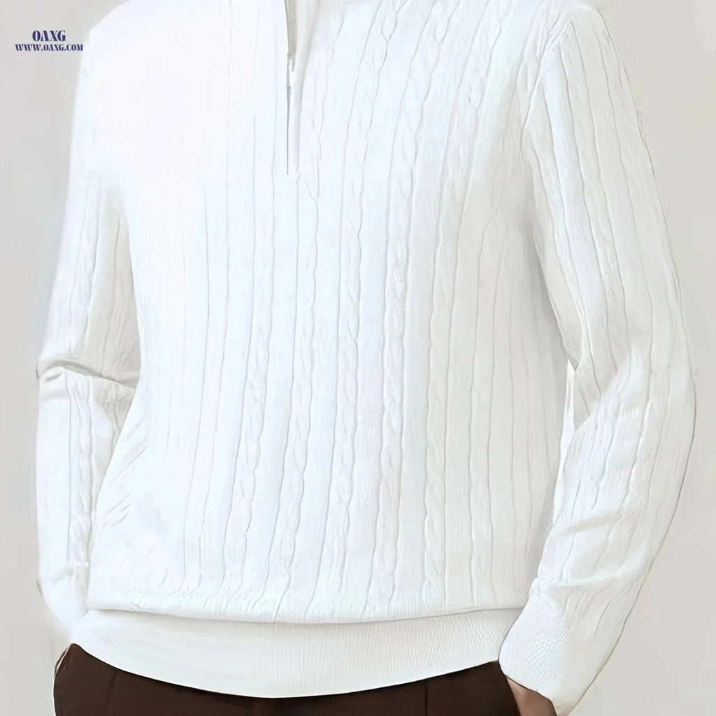 Men's Casual Pullover - Comfortable Half-Zip Knit for Fall/Winter   OAXG White / FR S