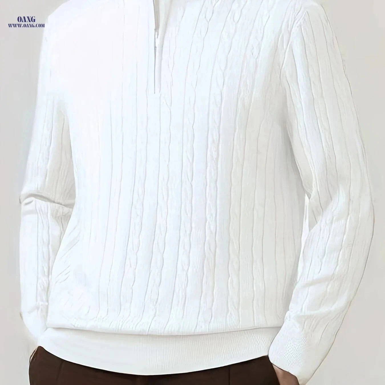 Men's Casual Pullover - Comfortable Half-Zip Knit for Fall/Winter   OAXG White / FR S