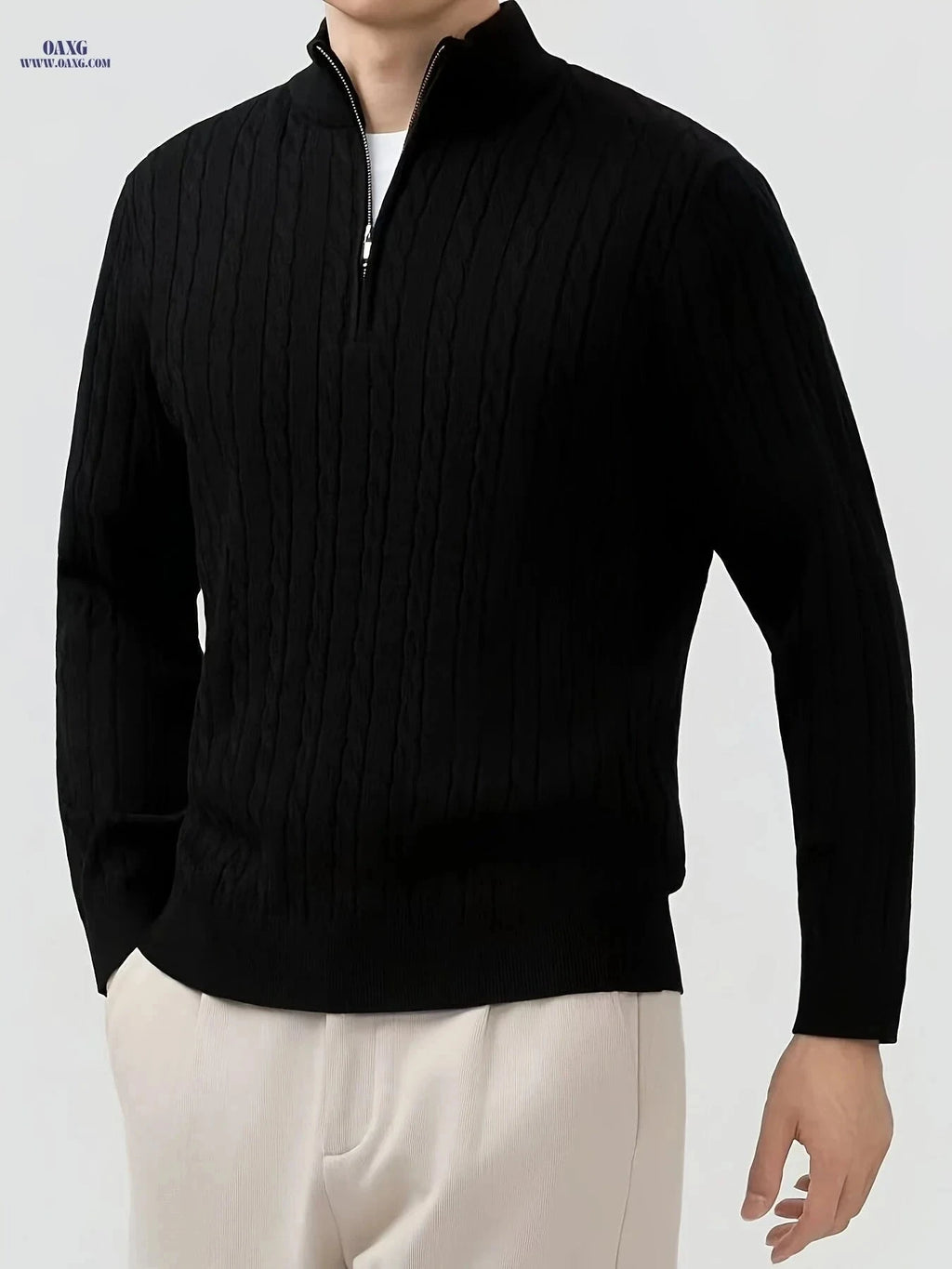 Men's Casual Pullover - Comfortable Half-Zip Knit for Fall/Winter   OAXG White / FR S