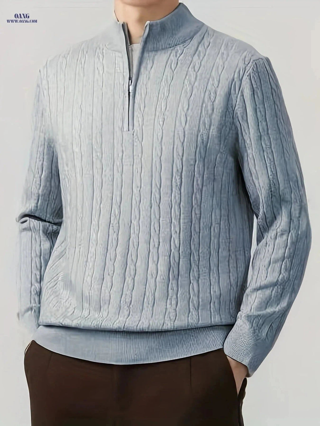 Men's Casual Pullover - Comfortable Half-Zip Knit for Fall/Winter   OAXG White / FR S
