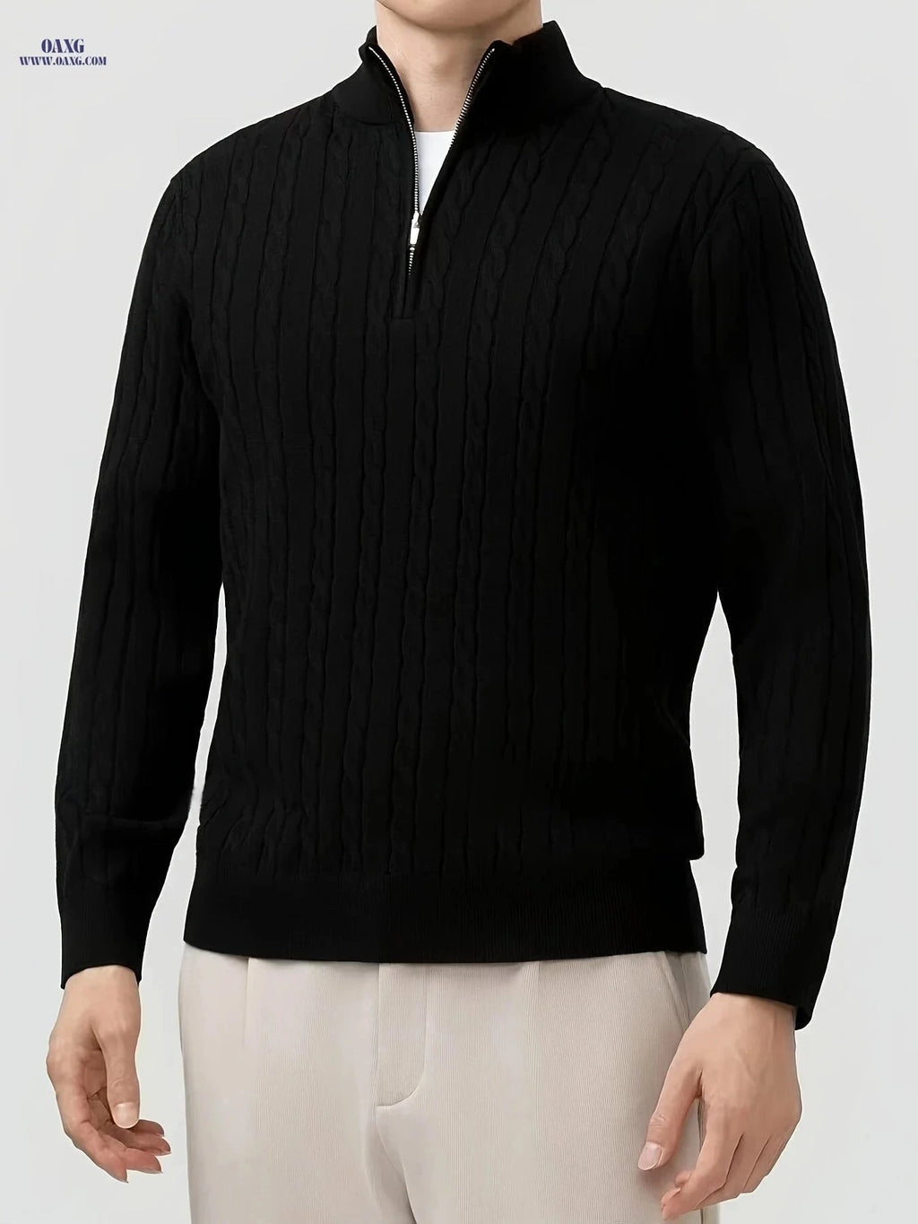 Men's Casual Pullover - Comfortable Half-Zip Knit for Fall/Winter   OAXG White / FR S