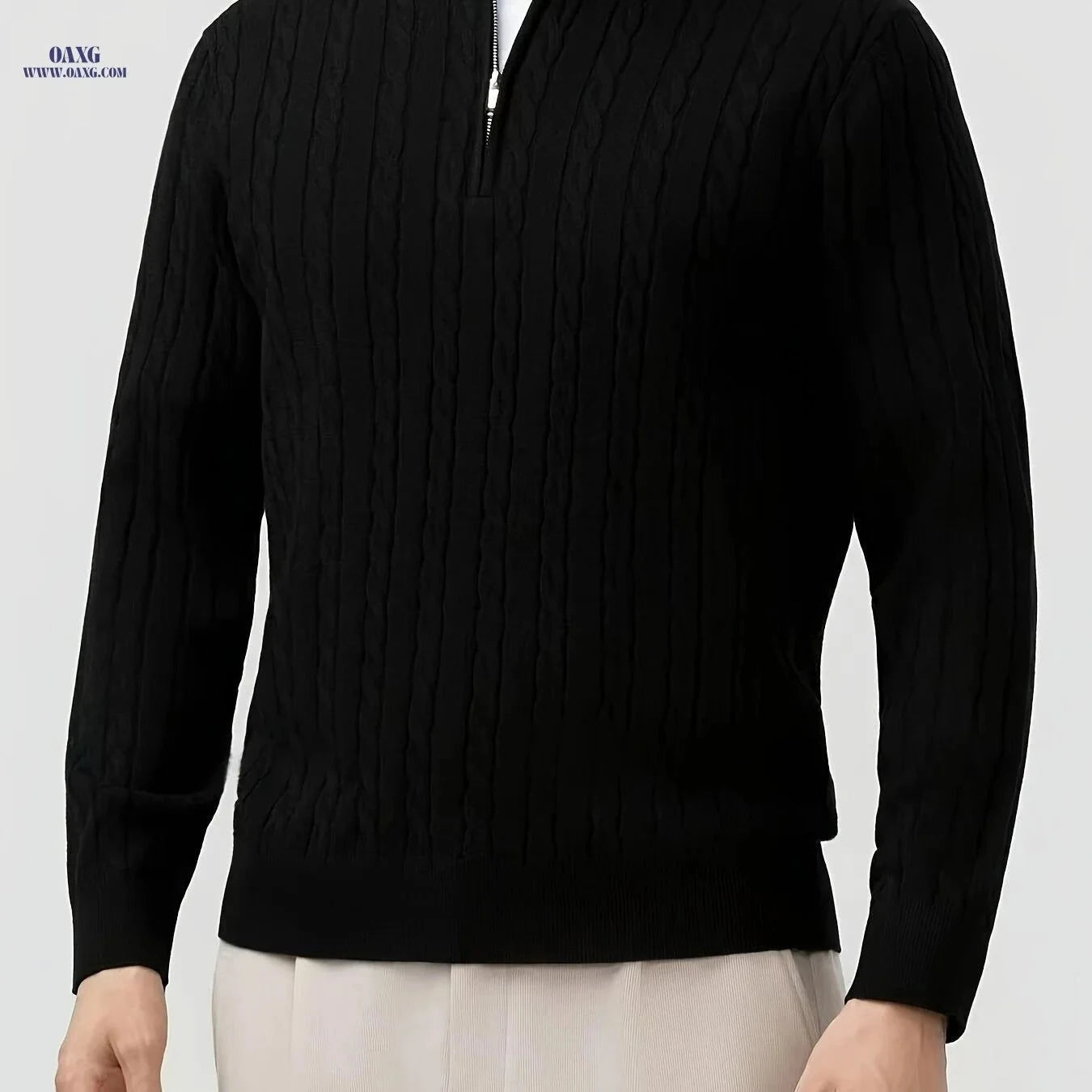 Men's Casual Pullover - Comfortable Half-Zip Knit for Fall/Winter   OAXG White / FR S
