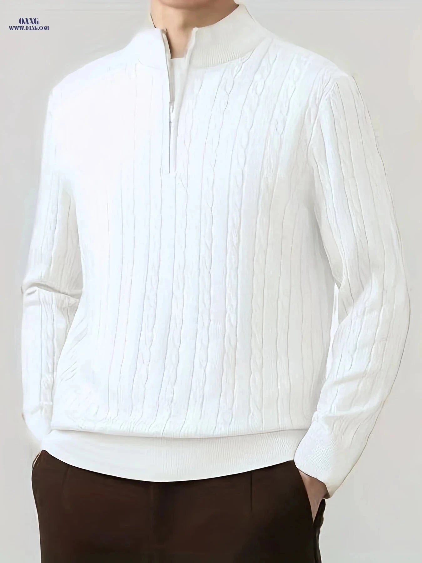 Men's Casual Pullover - Comfortable Half-Zip Knit for Fall/Winter   OAXG White / FR S
