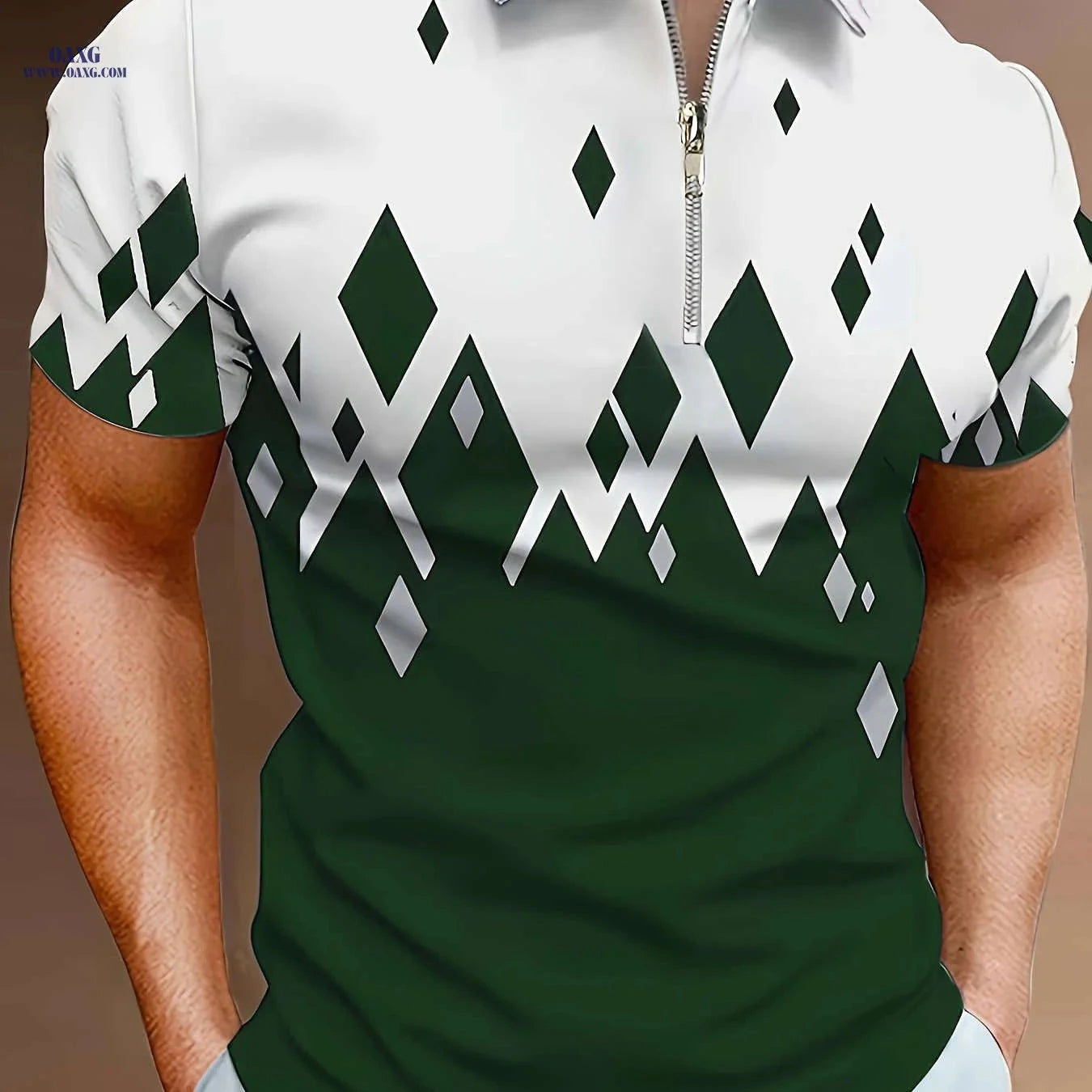 Men's Casual Rhombus Pattern Shirt - Short Sleeve, Geometric Style   OAXG 