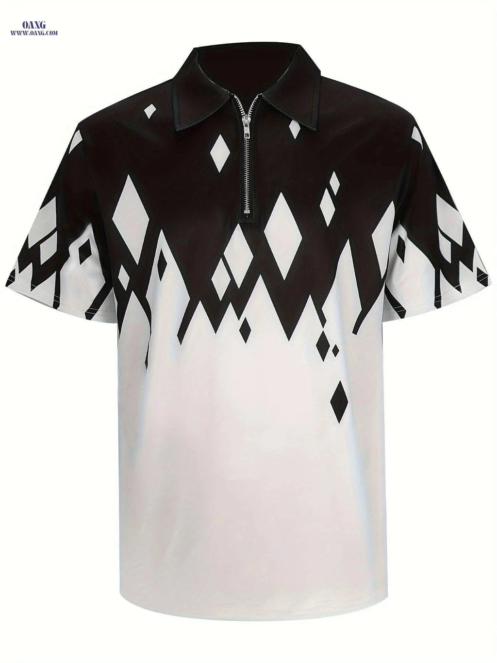 Men's Casual Rhombus Pattern Shirt - Short Sleeve, Geometric Style   OAXG 