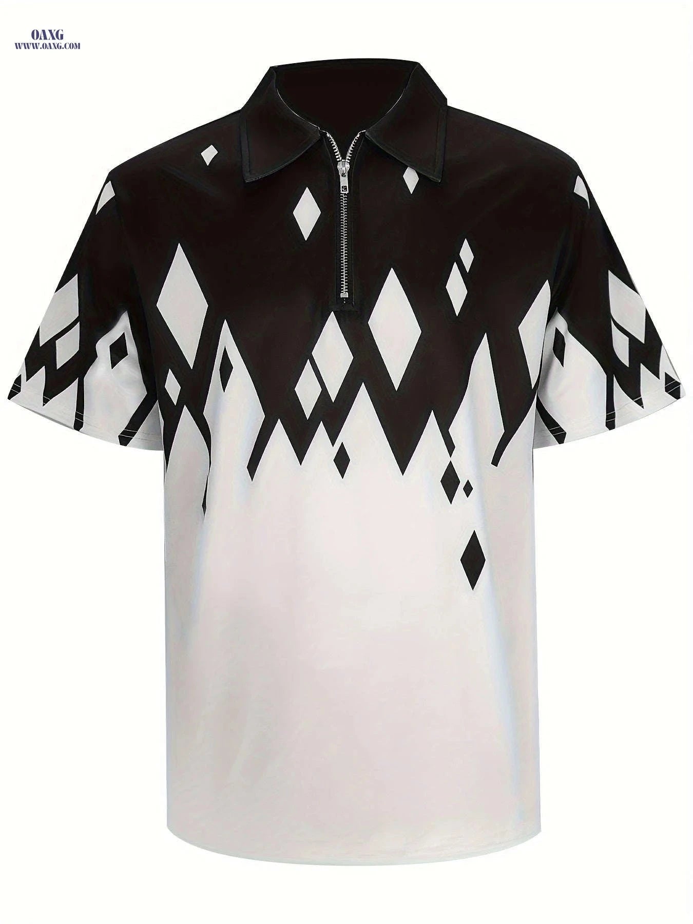 Men's Casual Rhombus Pattern Shirt - Short Sleeve, Geometric Style   OAXG 