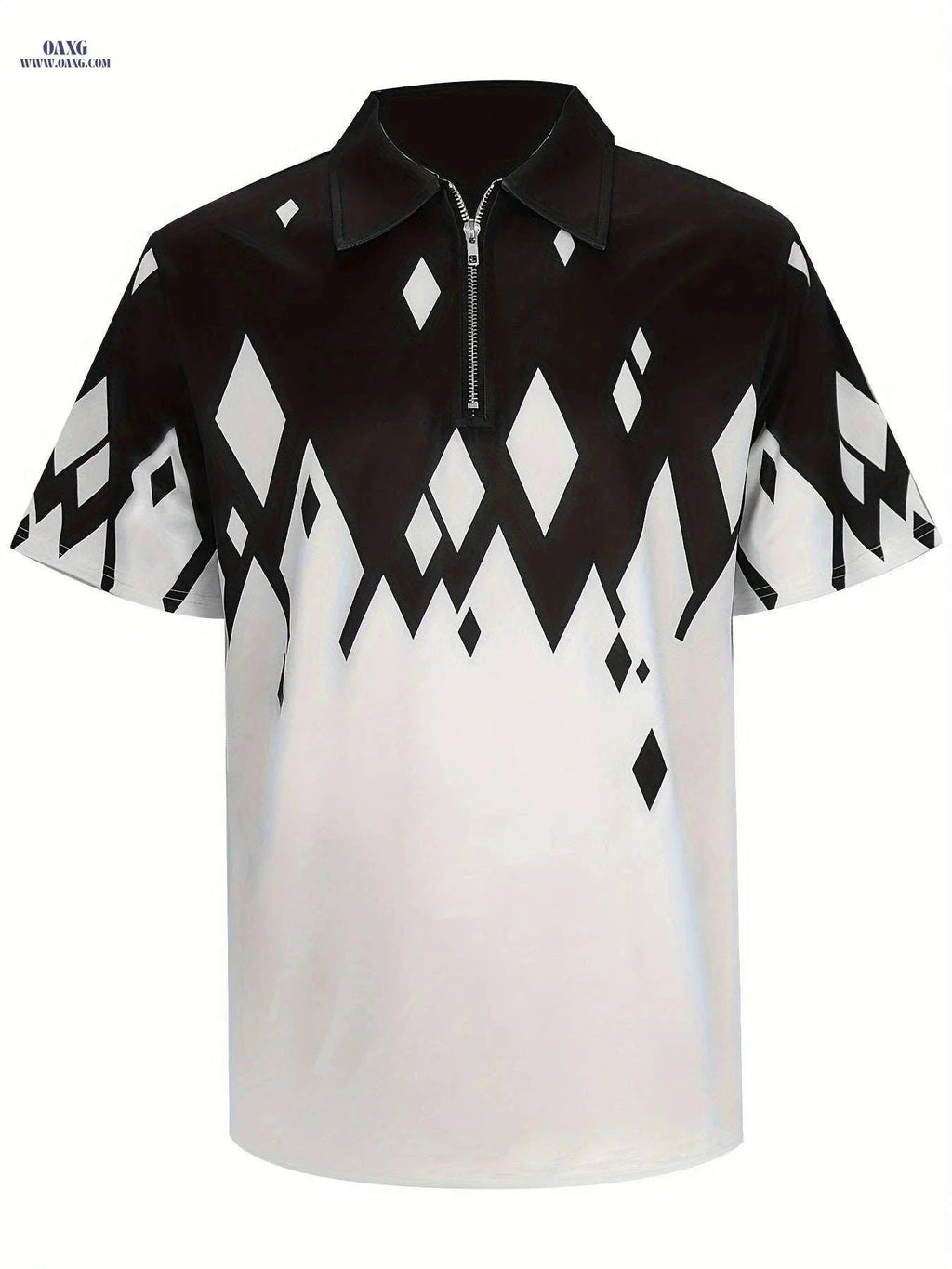 Men's Casual Rhombus Pattern Shirt - Short Sleeve, Geometric Style   OAXG Charcoal / FR M