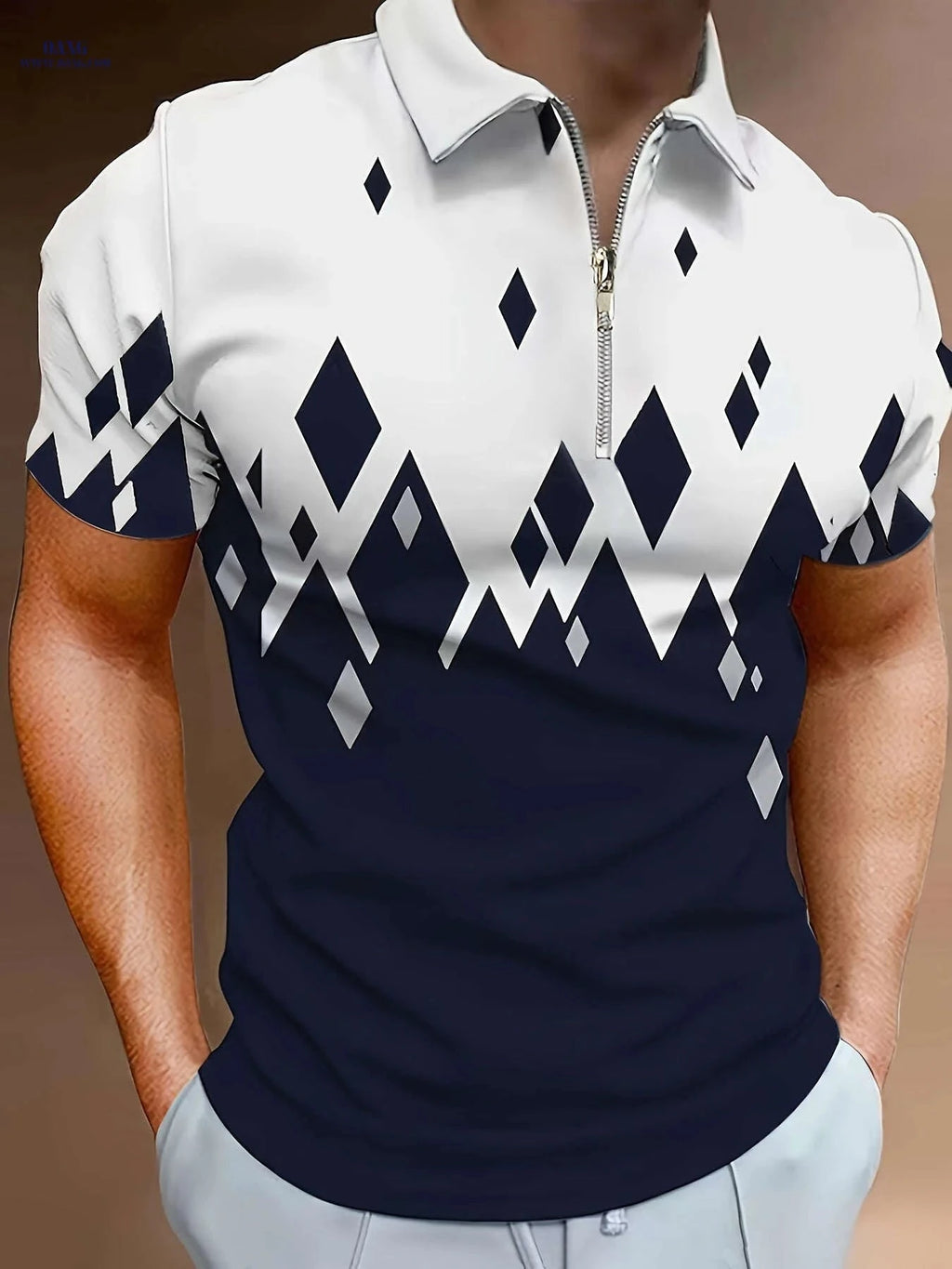 Men's Casual Rhombus Pattern Shirt - Short Sleeve, Geometric Style   OAXG Charcoal / FR M