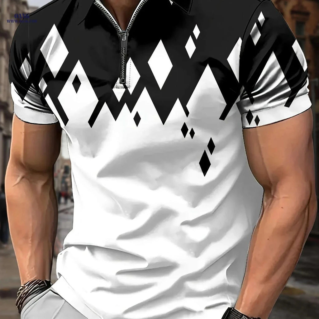 Men's Casual Rhombus Pattern Shirt - Short Sleeve, Geometric Style   OAXG Charcoal / FR M