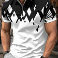 Men's Casual Rhombus Pattern Shirt - Short Sleeve, Geometric Style   OAXG Charcoal / FR M