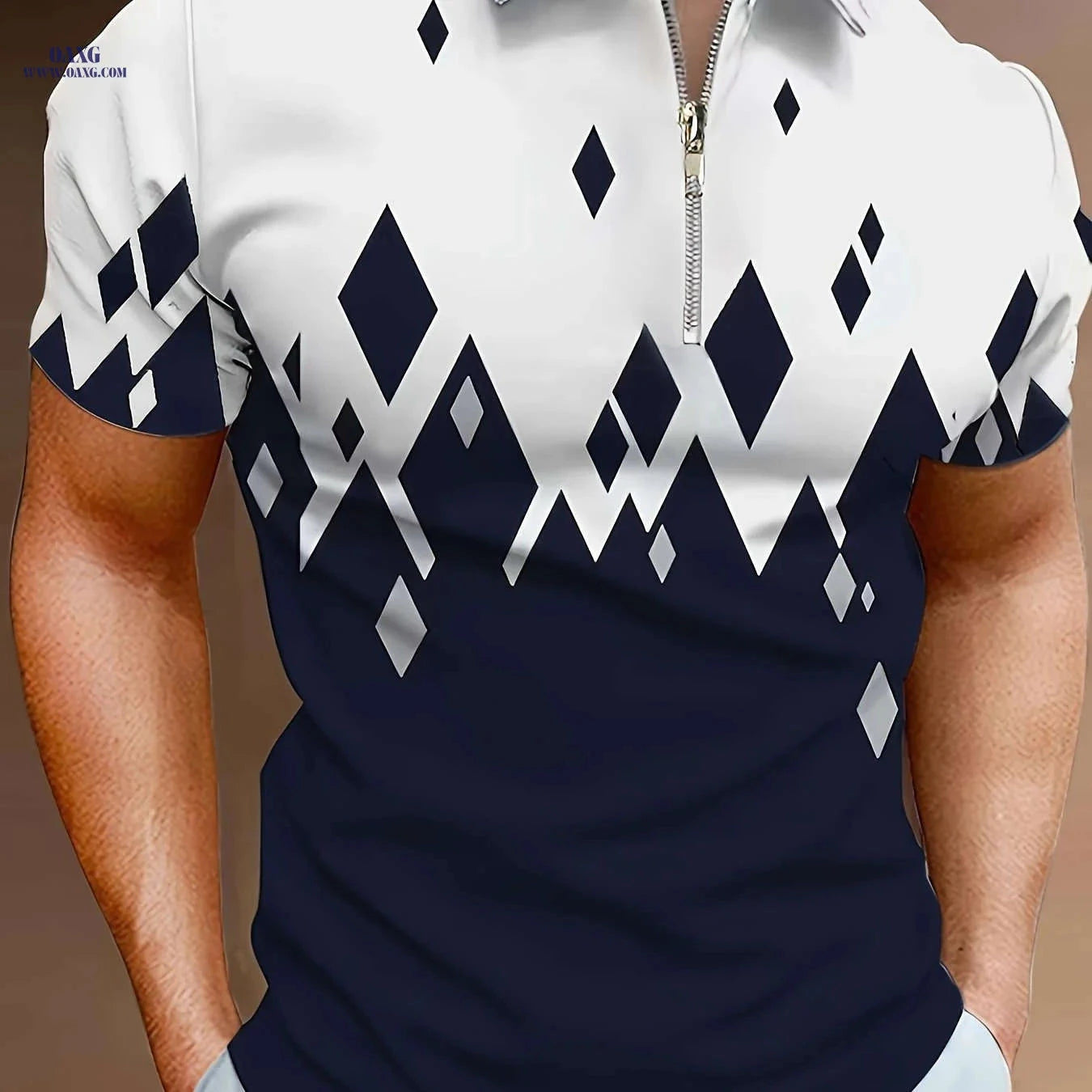 Men's Casual Rhombus Pattern Shirt - Short Sleeve, Geometric Style   OAXG Charcoal / FR M